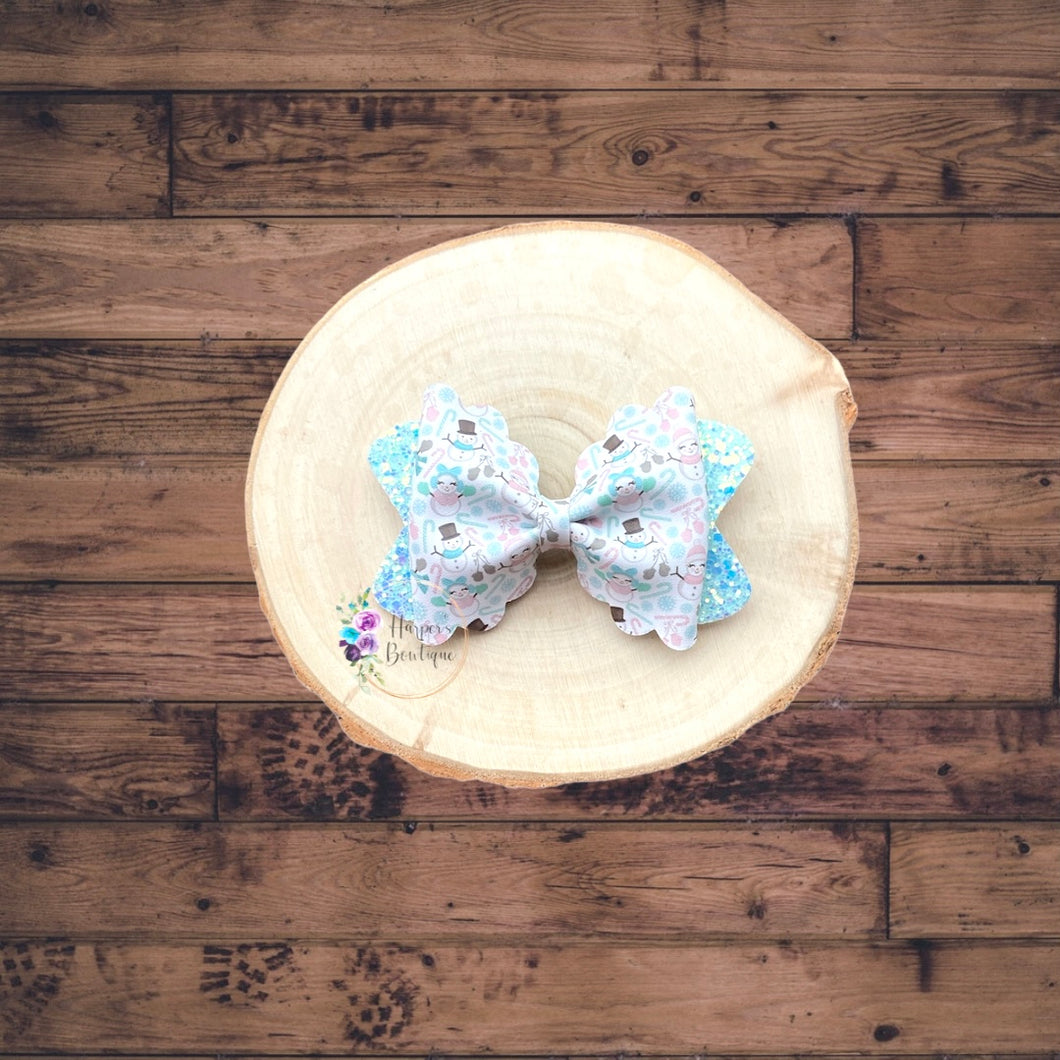 4in Snowman Scalloped Pinch Bow